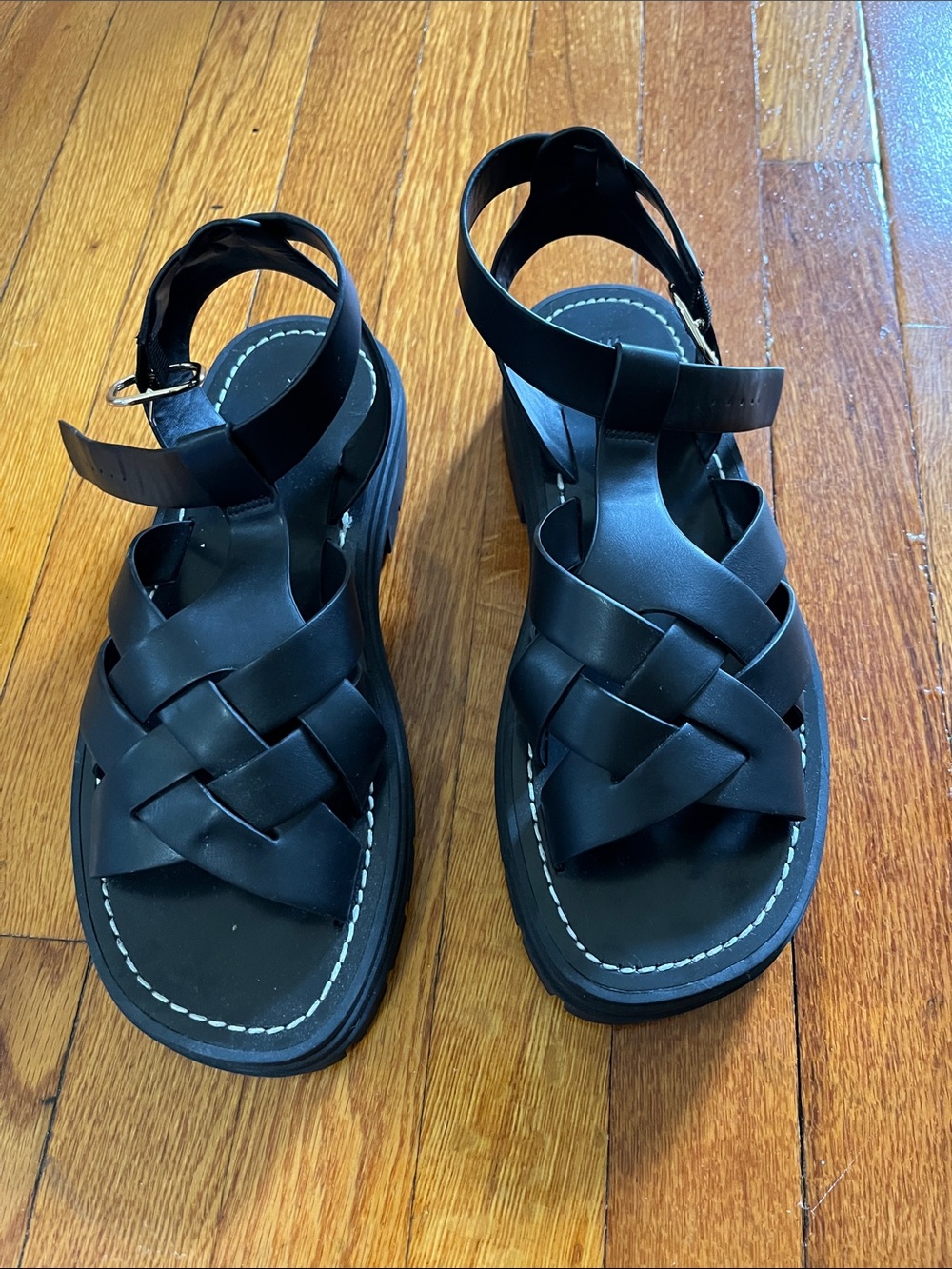 H&M Black Woven Platform Ankle-Strap Sandals